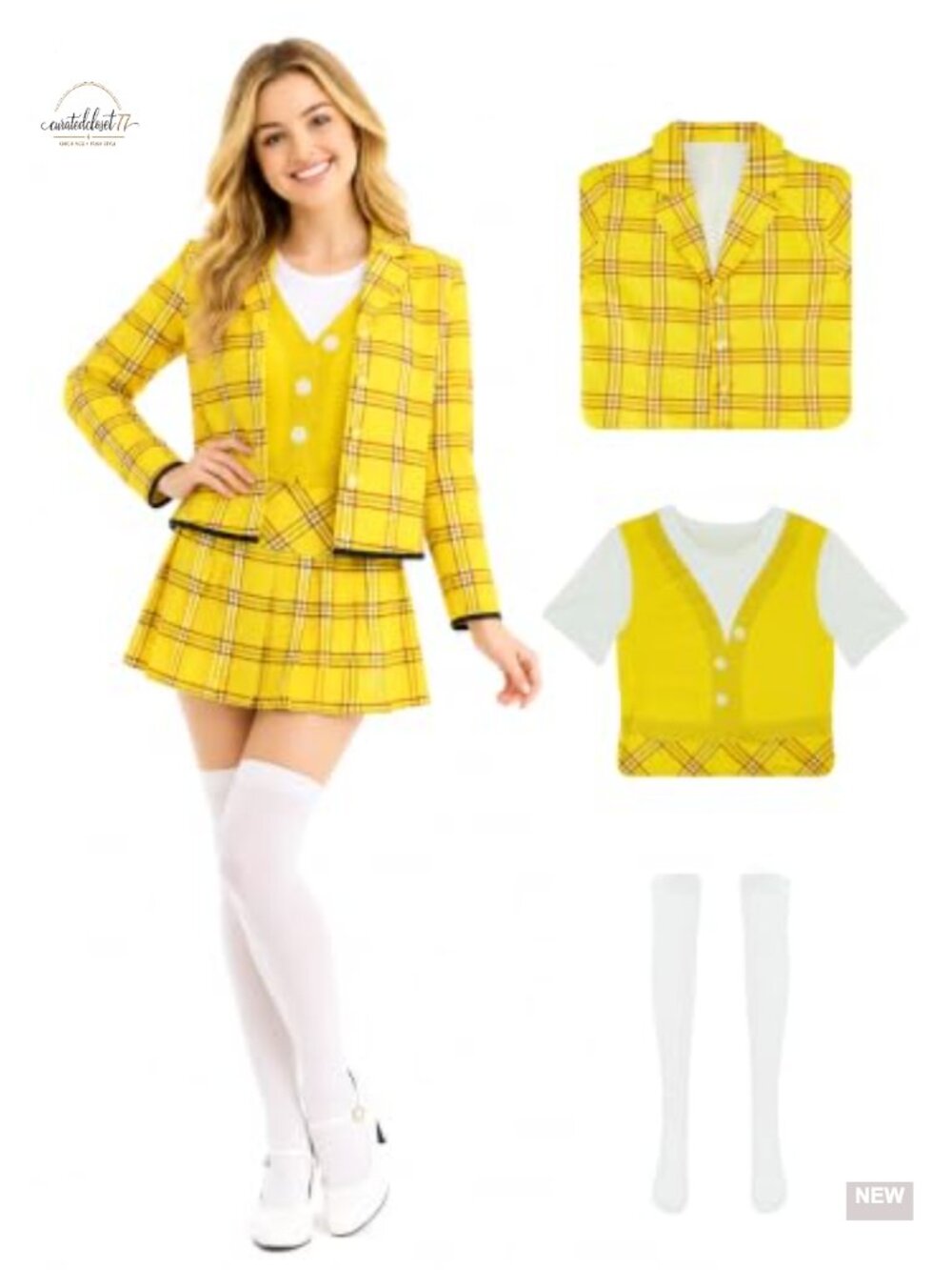 Women's Halloween 90s Schoolgirl Costume Plaid Blazer Skirt Uniform Cosplay Set